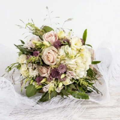 Bouquet Rose Hydrangées Blanche