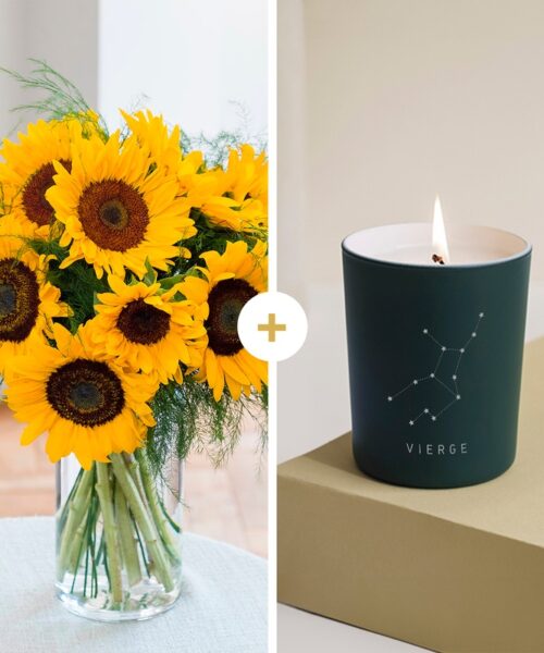 Brassée de tournesols et sa bougie Vierge - Interflora - Livraison de plantes
